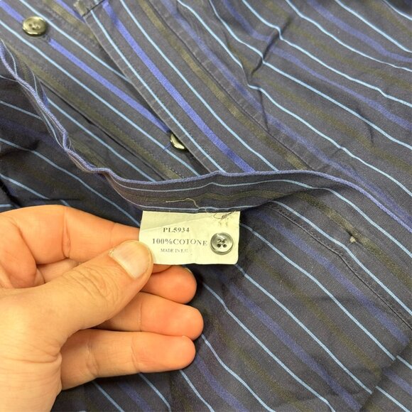 Pal Zileri Dress Shirt Button Down Striped Cotton Long Sleeve Blue 16.5 Large - Picture 9 of 10